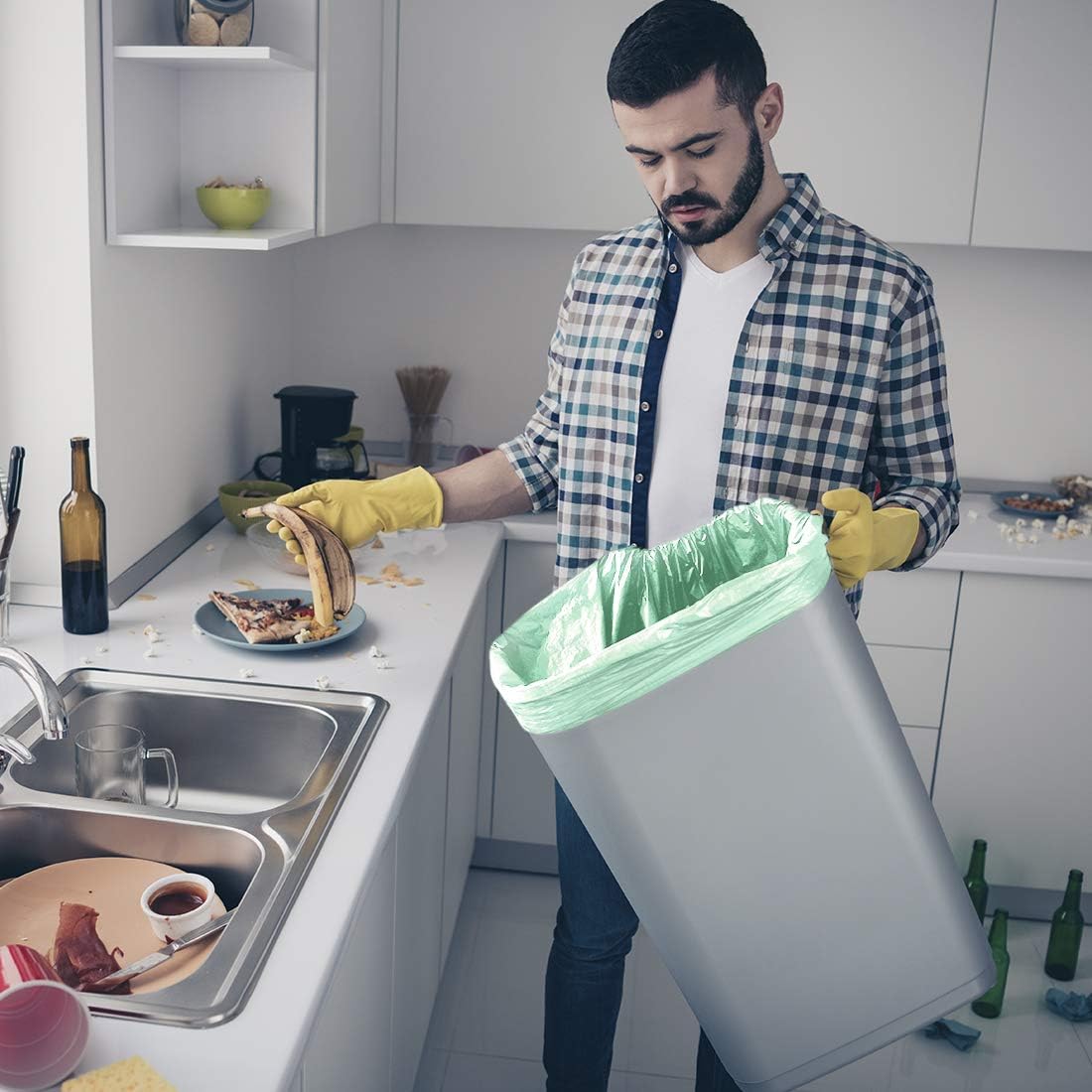 Primode Compostable Bags 6 Gallon Food Scraps Yard Waste Bags, 50 Count, Extra Thick 0.87 Mil. ASTMD6400 Compost Bags Small Kitchen Trash Bags, Certified By BPI And TÜV AUSTRIA