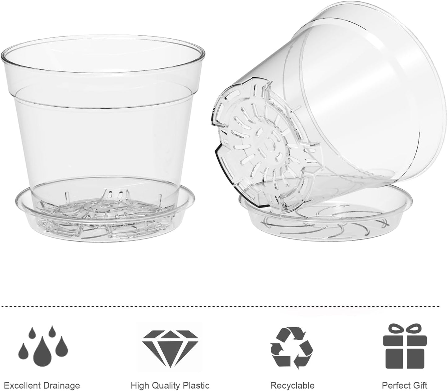 4 Inch Clear Nursery Pots, Set of 30 Transparent Plant Flower Pots for Small Indoor Plants with Drainage Holes & Trays, Plastic Seedling Starter Pots for Various Plants