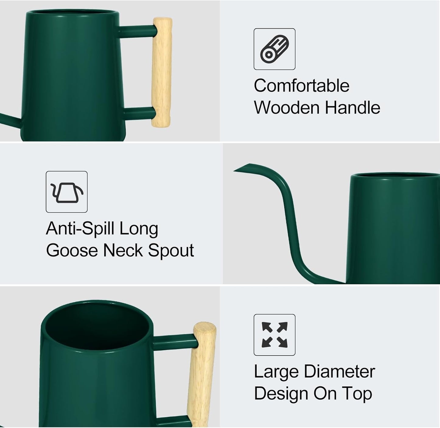 Watering Can Indoor Plants, 35 oz/1000 ml Metal Stainless Steel Watering Can Pot with Long Spout for Indoor House Plants Bonsai Outdoor Garden Flower Decorative (Alpinegreen)