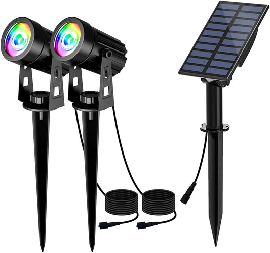 T-SUN Solar Spotlights, 2-in-1 RGB Solar Landscape Spotlights Outdoor Waterproof, Auto ON/Off Dual Head LED Lights for Garden, Yard, Halloween, Christmas Decor(RGB)