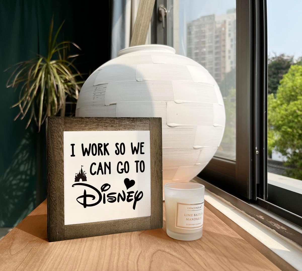 Inspirational Wood Signs, Box Wood Plaques Desk Décor, Decorative Plaques and Signs, Rustic Office Decor Art, Motivational Office Desk Decoration, Farmhouse Home Decor, I Work So We Can Go to E