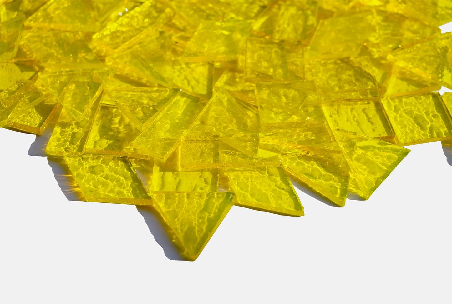 Large Transparent Textured Glass Tiles for DIY Crafts, 200g Stained Glass Pieces Supplies, 4 Shapes Tiles for DIY Mosaic Kit, Yellow Sunbeam