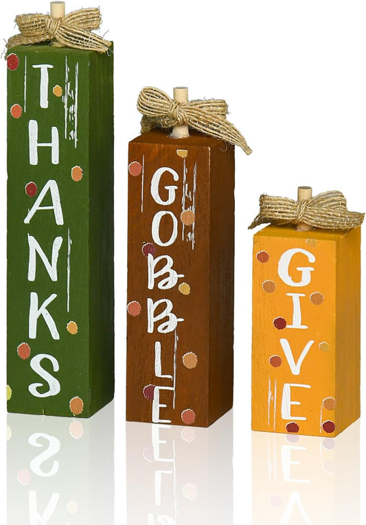 Smile Thanksgiving Decor Indoor Wooden Sign, Give Thanks Gobble Decor for Rustic Farmhouse Home, Thanksgiving Table Tiered Tray Kitchen Decorations.