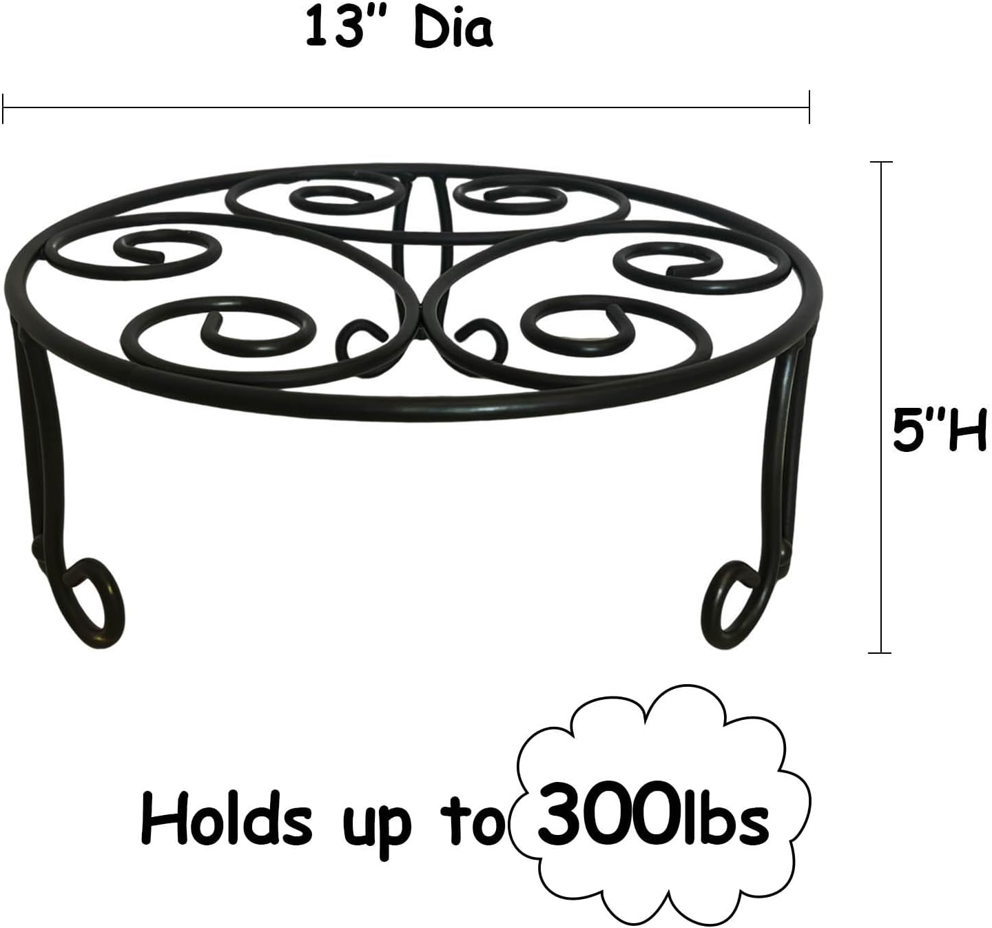 2 Pack 13'' Diameter Metal Plant Stand for Large Plant/Flower Pot Heavy Duty Potted Holder Indoor Outdoor Rustproof Iron Display Stand,Black