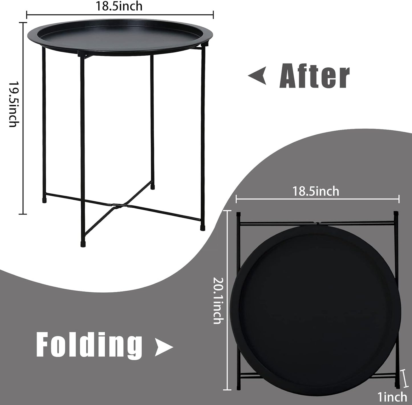 Garden 4 you End Table Metal Side Table Black Round Folding Tray Cyan Sofa Small Accent Fold-able Table, Round End Table Tray, Next to Sofa Table, Snack Table for Living Room and Bed Room