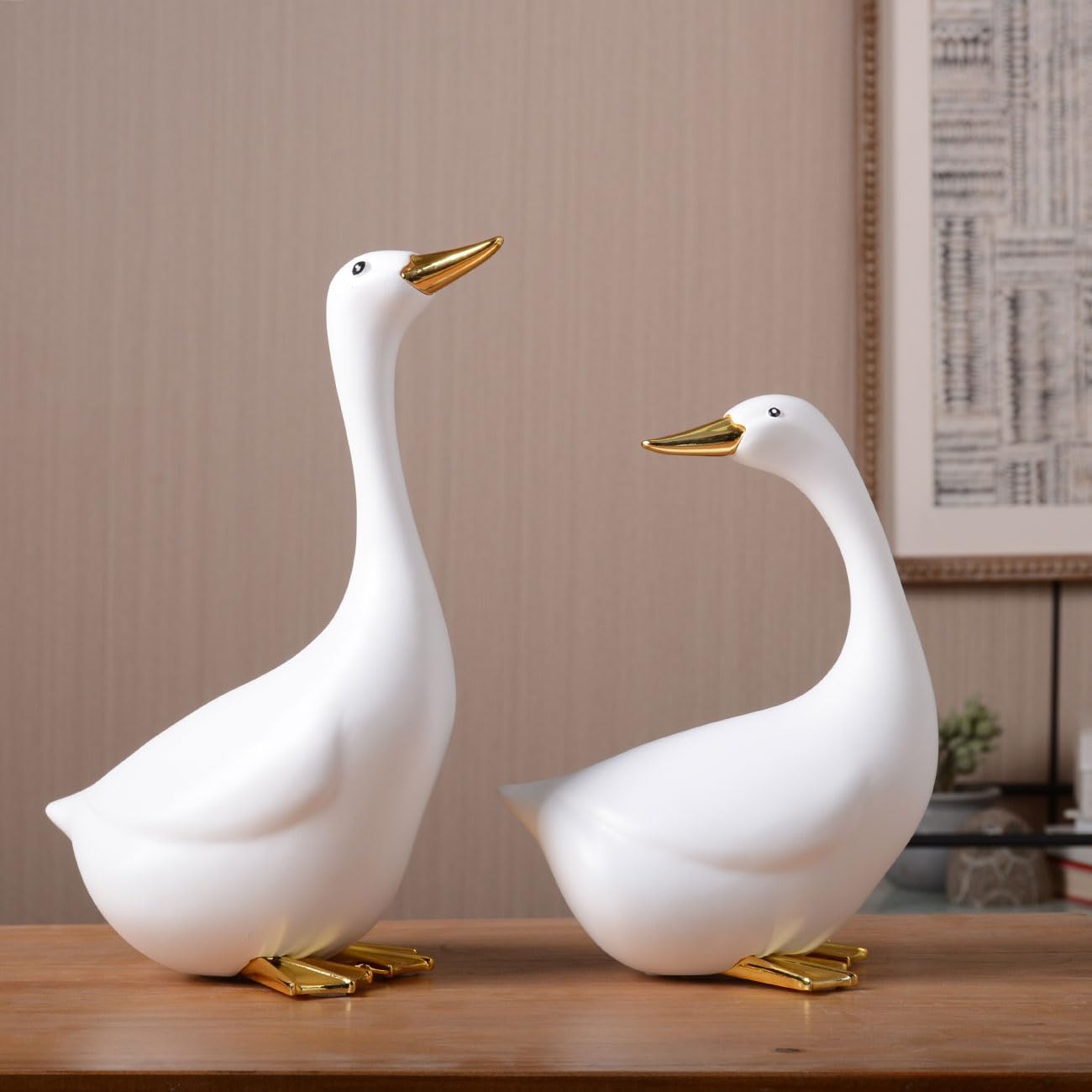 Duck Decor Figurine Animal Statue Gifts Modern Sculpture Ornament Polyresin Arts 9.8 inch