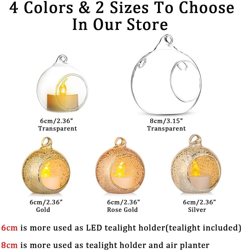 Sziqiqi 3.15" Glass Globes Glass Bulbs Hanging Tea Light Holder Terrarium Container Wedding Centerpiece Backyard Decoration Christmas Ornaments 10pcs+2 Extra