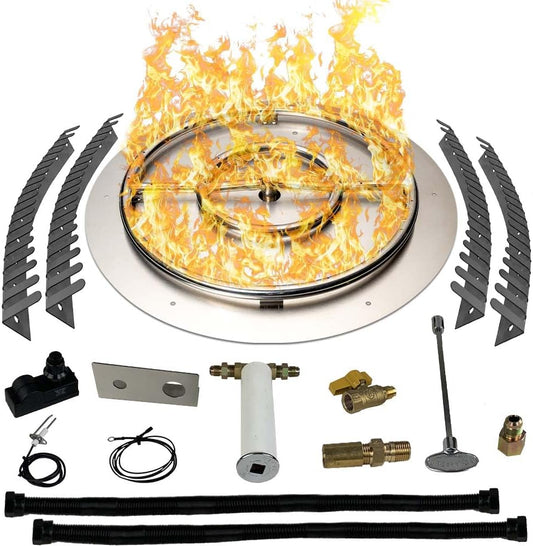 Stainless Steel Fire Pit Burner Pan & Ring Pro Kit for Liquid Propane, 22-Inch Pan, 18-Inch Ring, 150,000 BTU Max