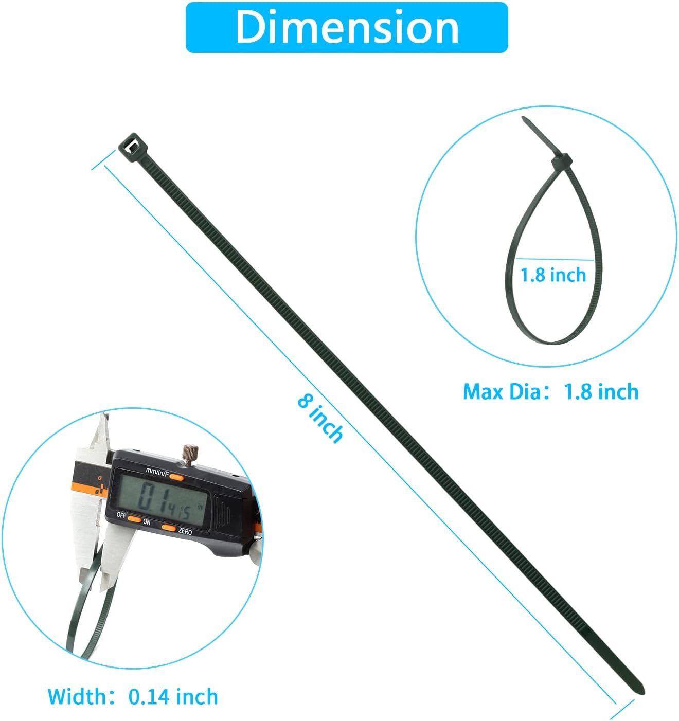 8 Inch Garden Green Zip Tie 1000 PCS, 40 Lbs - Small to Medium Zip Tie, Nylon PA66 UV Resistant Cable Tie Heavy Duty for Indoor and Outdoor Use - Ideal for bundling and securing objects