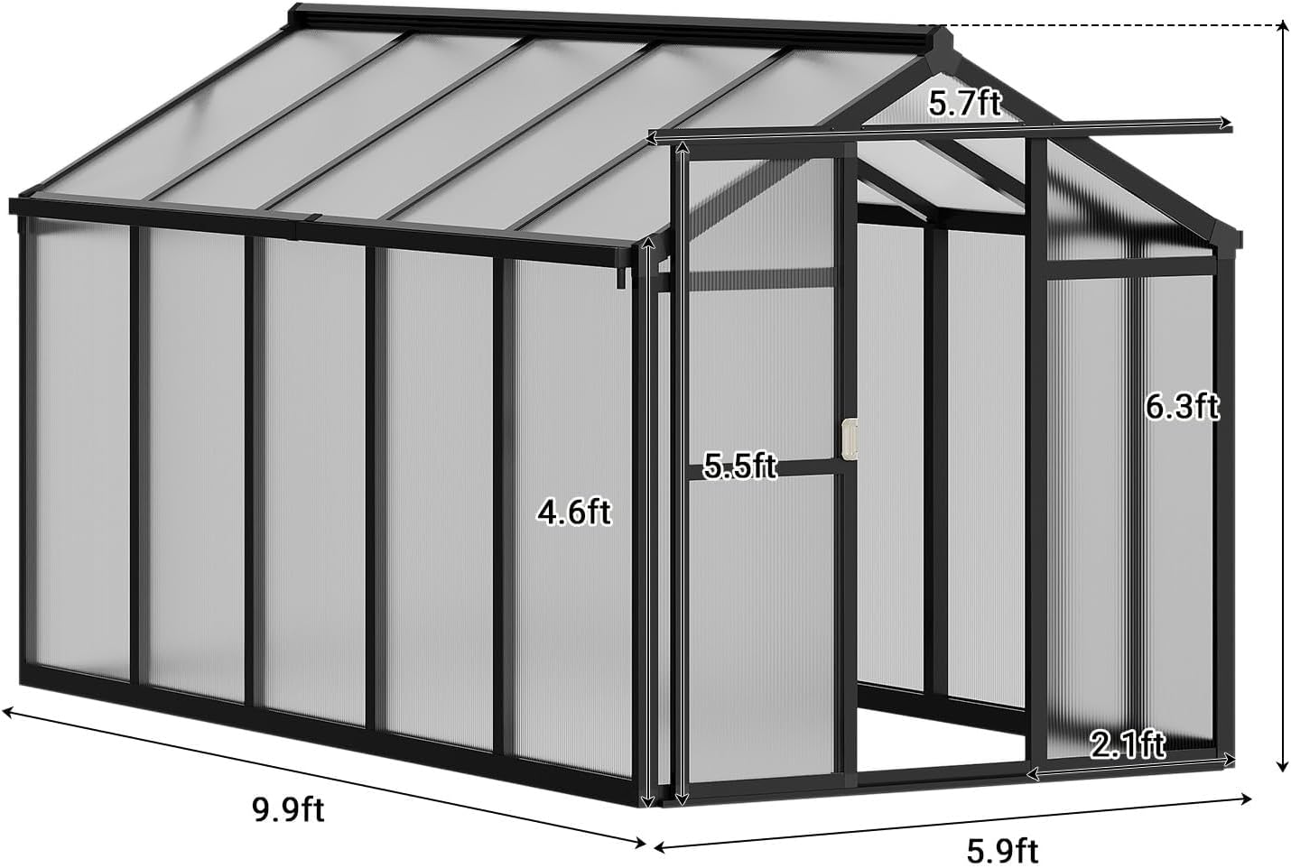 Greenhouse, 6x10 FT Greenhouse for Outdoors, Walk-in Green House with Ground Nails and Vent Windows, Sliding Lockable Door, Polycarbonate Green House for Outside Garden Backyard, Quick Setup, Black