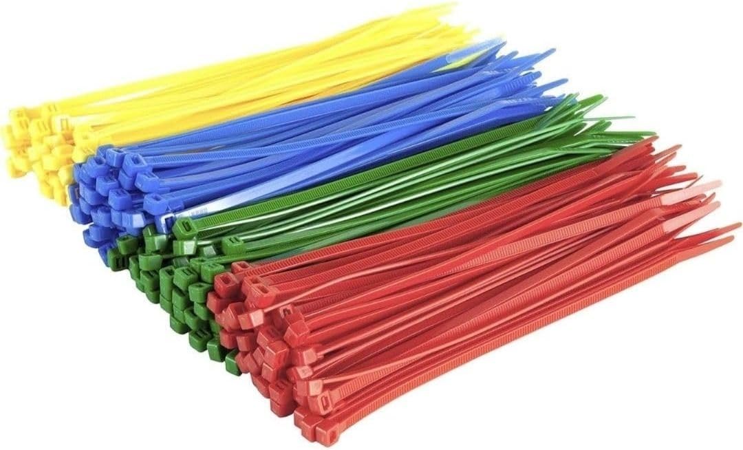 GTSE 12 Inch Mixed Colored Zip Ties, 200 Pack, 18lb Strength, UV Resistant Long Nylon Cable Ties, Self-Locking 8" Tie Wraps (Red, Blue, Green, Yellow)