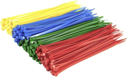 GTSE 12 Inch Mixed Colored Zip Ties, 200 Pack, 18lb Strength, UV Resistant Long Nylon Cable Ties, Self-Locking 8" Tie Wraps (Red, Blue, Green, Yellow)