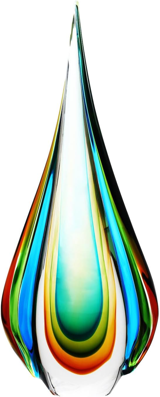 Luxury Lane Hand Blown Green Flame Teardrop Sommerso Art Glass Sculpture for Home Decor 18 inch Tall Centerpiece Table Decoration
