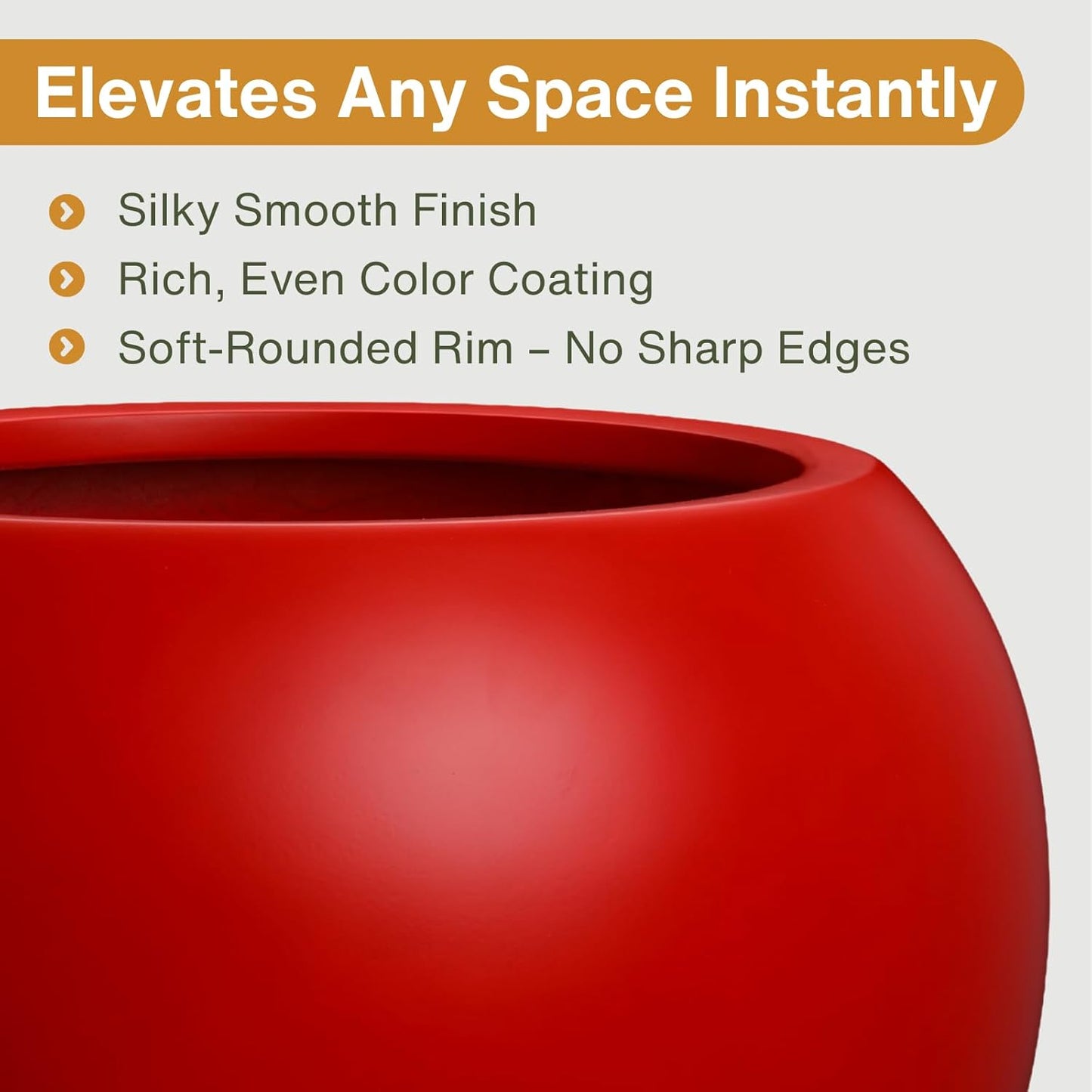 Globo Large Fiberstone Plant Pot, Large Planters for Indoor Plants, Outdoor Planters for Porch (Red, 20" D x 16" H)