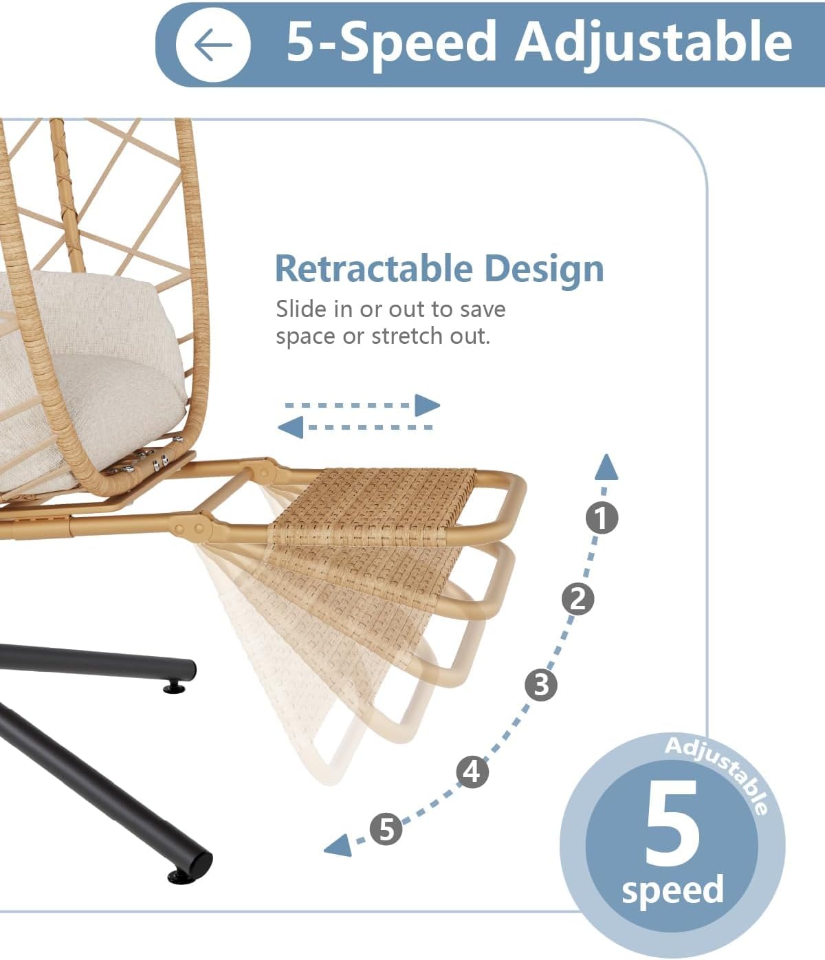 SWITTE Hanging Egg Chair with Stand, Outdoor Swing Egg Chair with Footrest, Patio Hammock Chair with Cushion for Garden Backyard-Cream