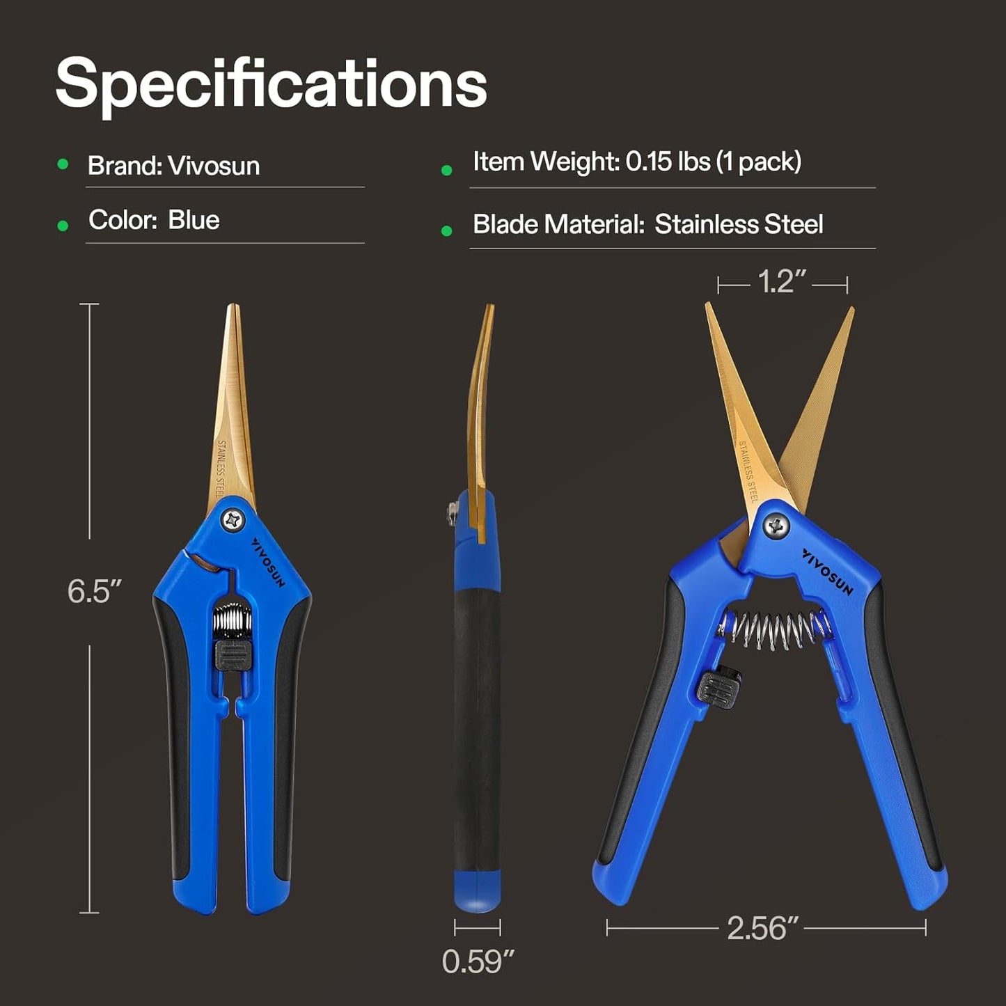 VIVOSUN Curved Gardening Scissors 6.5 Inch Hand Pruner Shear with Titanium Coated Blades 1-Pack