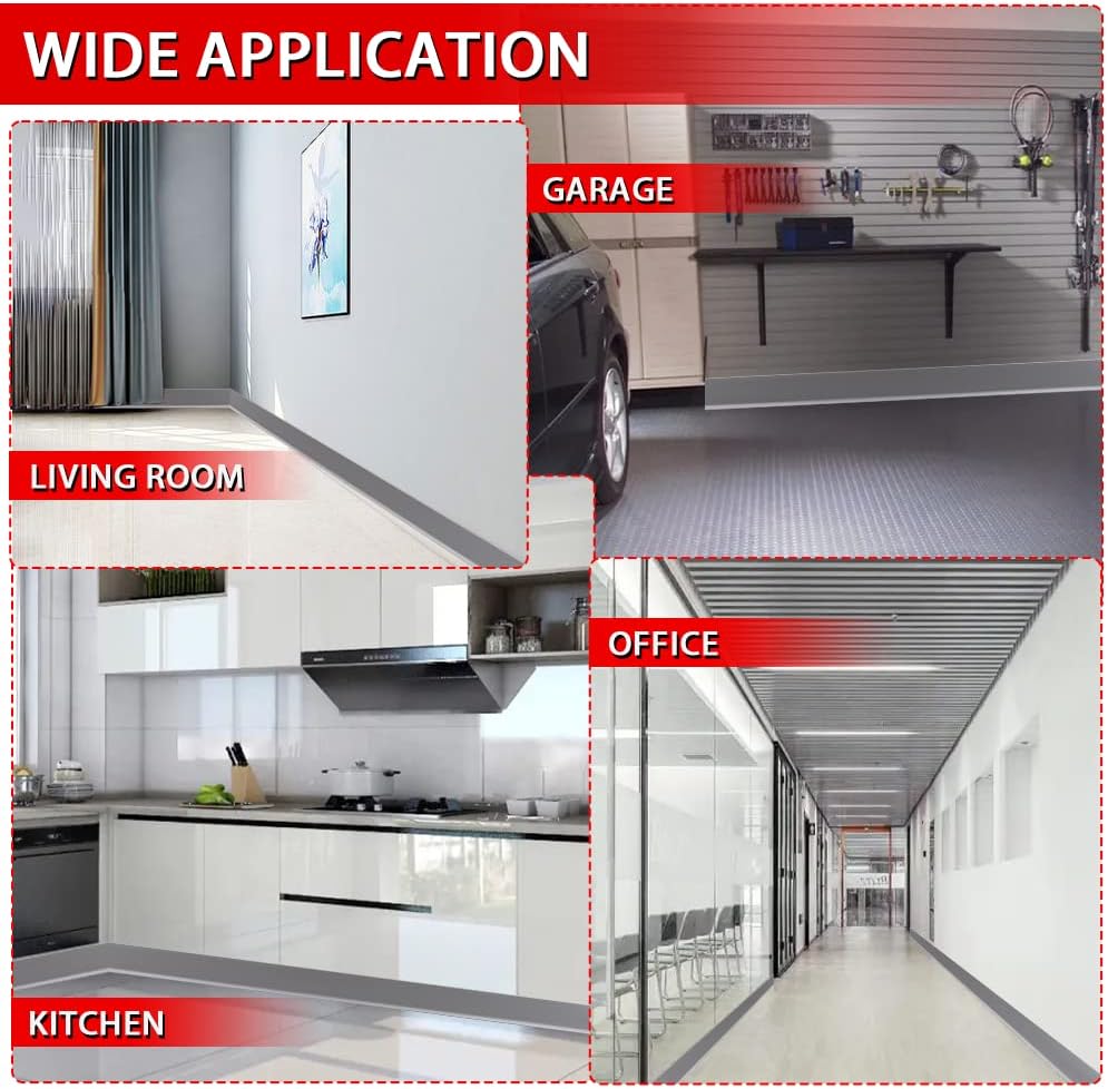 Vinyl Wall Base Baseboard Molding Trim 4" Flexible Self Adhesive Rubber Wall Base Moulding Trim Peel and Stick Design, 4 Inch x 40 Feet, Gray