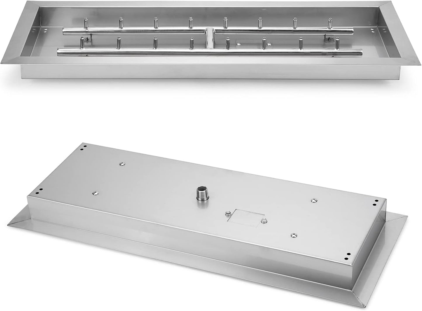 Stanbroil 30 x 10 Inch Upgrade Rectangle Fire Pit Pan with Jet Burner,304 Stainless Steel Natural & Propane Gas Firepits for Outside,High Flame,125,000 BTU Max