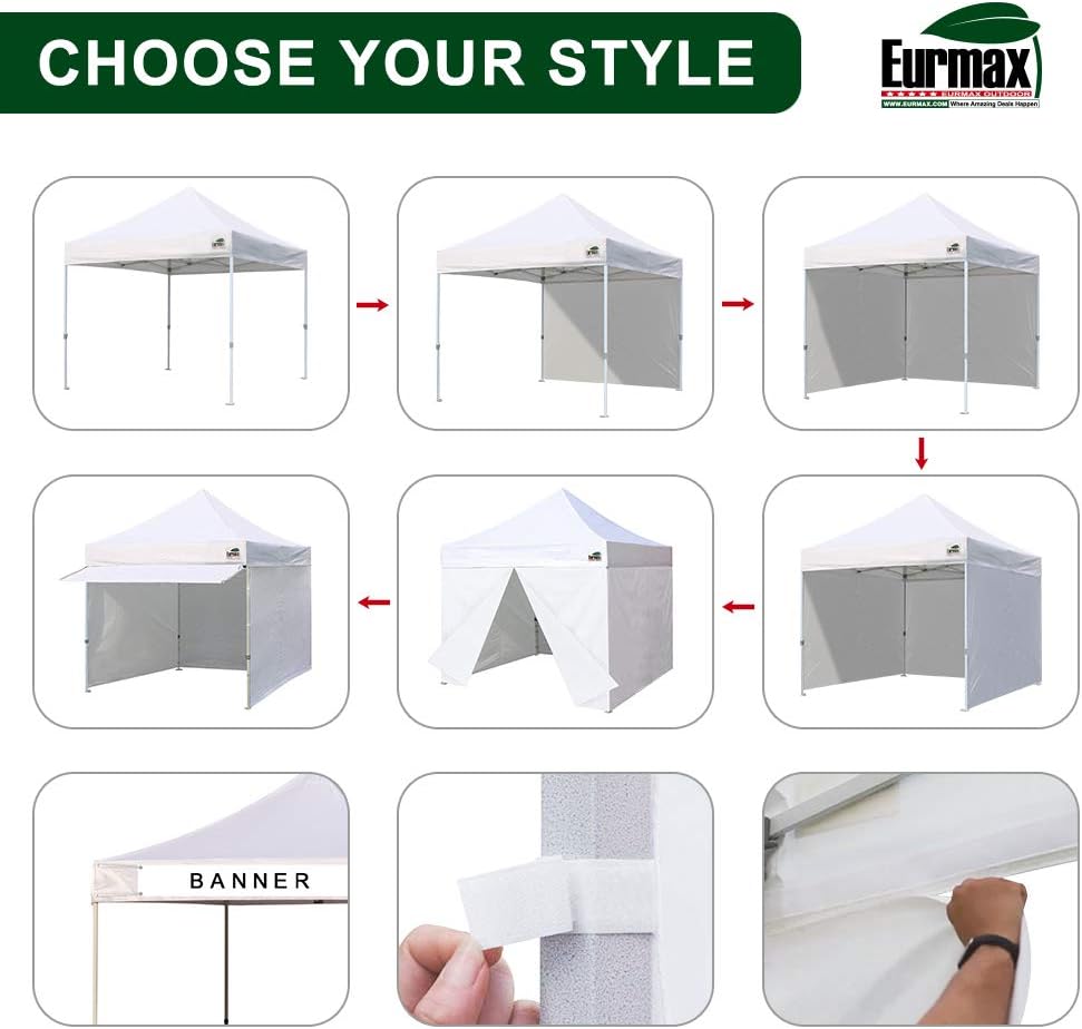 Eurmax USA 10 x 10 Pop up Canopy Commercial Tent Outdoor Party Canopies with 4 Removable Zippered Sidewalls and Roller Bag Bonus 4 Canopy Sand Bags & 24 Squre Ft Extended Awning(Red)