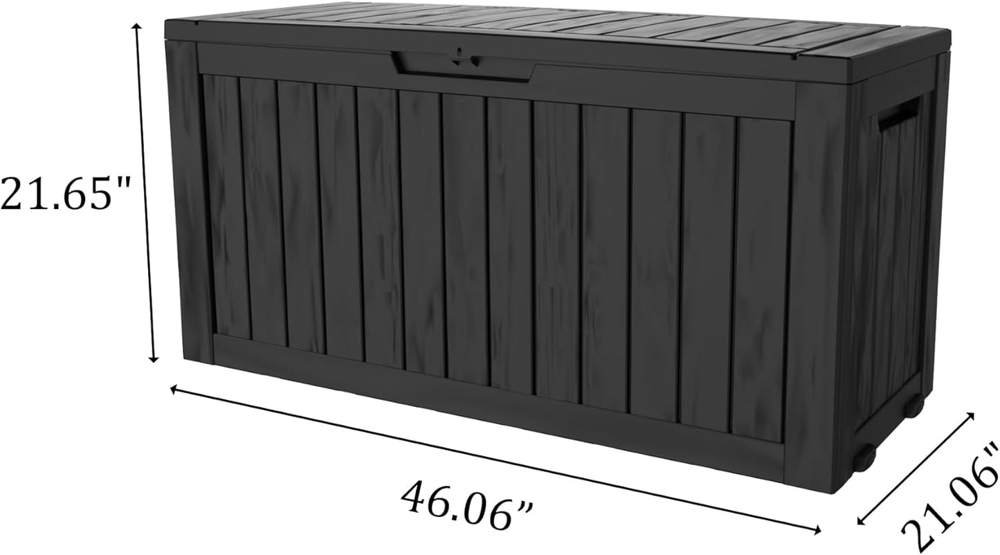 75 Gallon Deck Box, Resin Outdoor Indoor Waterproof Storage Box, Lockable Storage Box With Handle for Patio Furniture - Garden Tools - Swimming Pool Tools UV-Resistant, Black