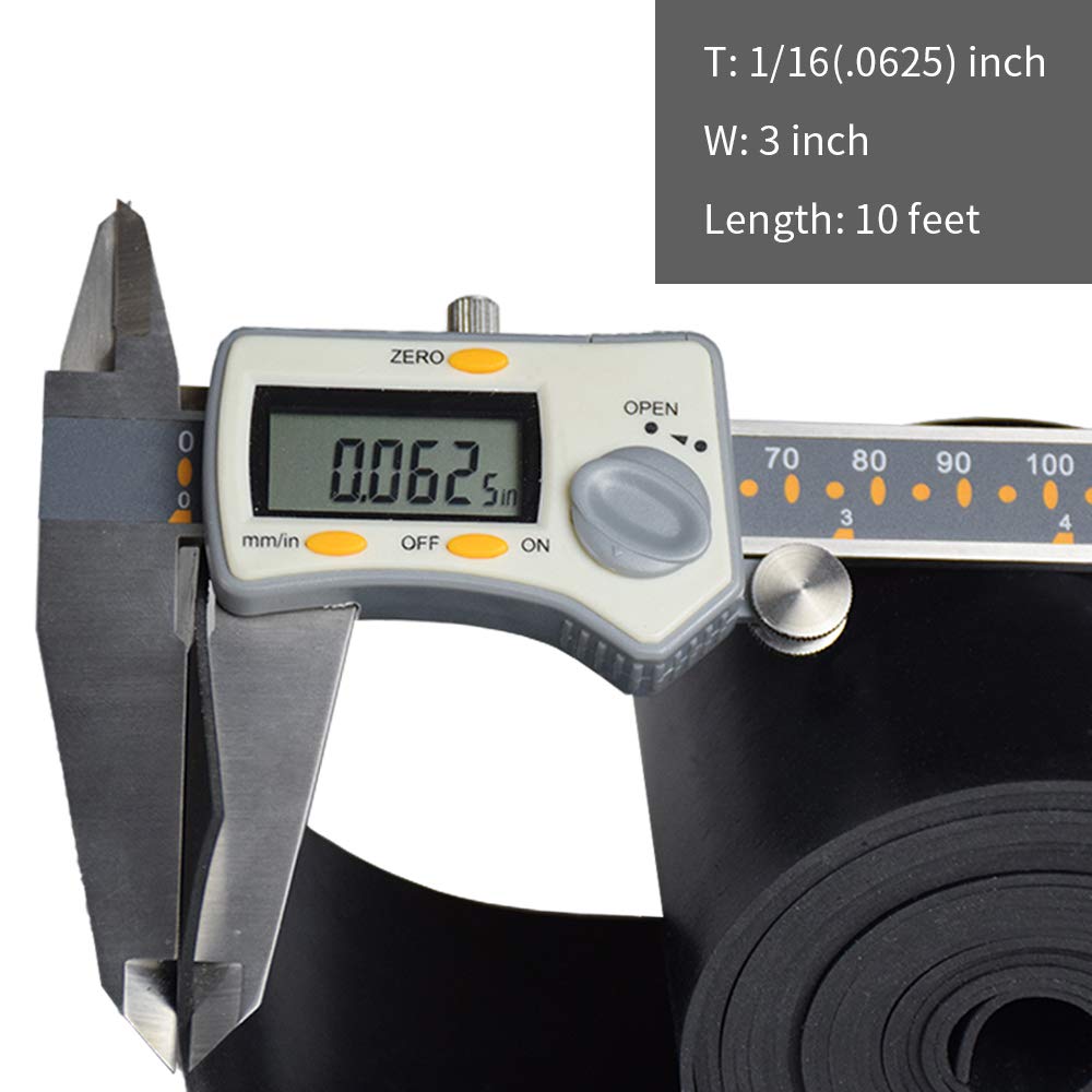 DOBTIM Neoprene Rubber Strips 1/16 (.062)" Thick X 3" Wide X 10' Long, Solid Rubber Rolls Use for Gaskets DIY Material, Supports, Leveling, Sealing, Bumpers, Protection, Abrasion, Flooring, Black