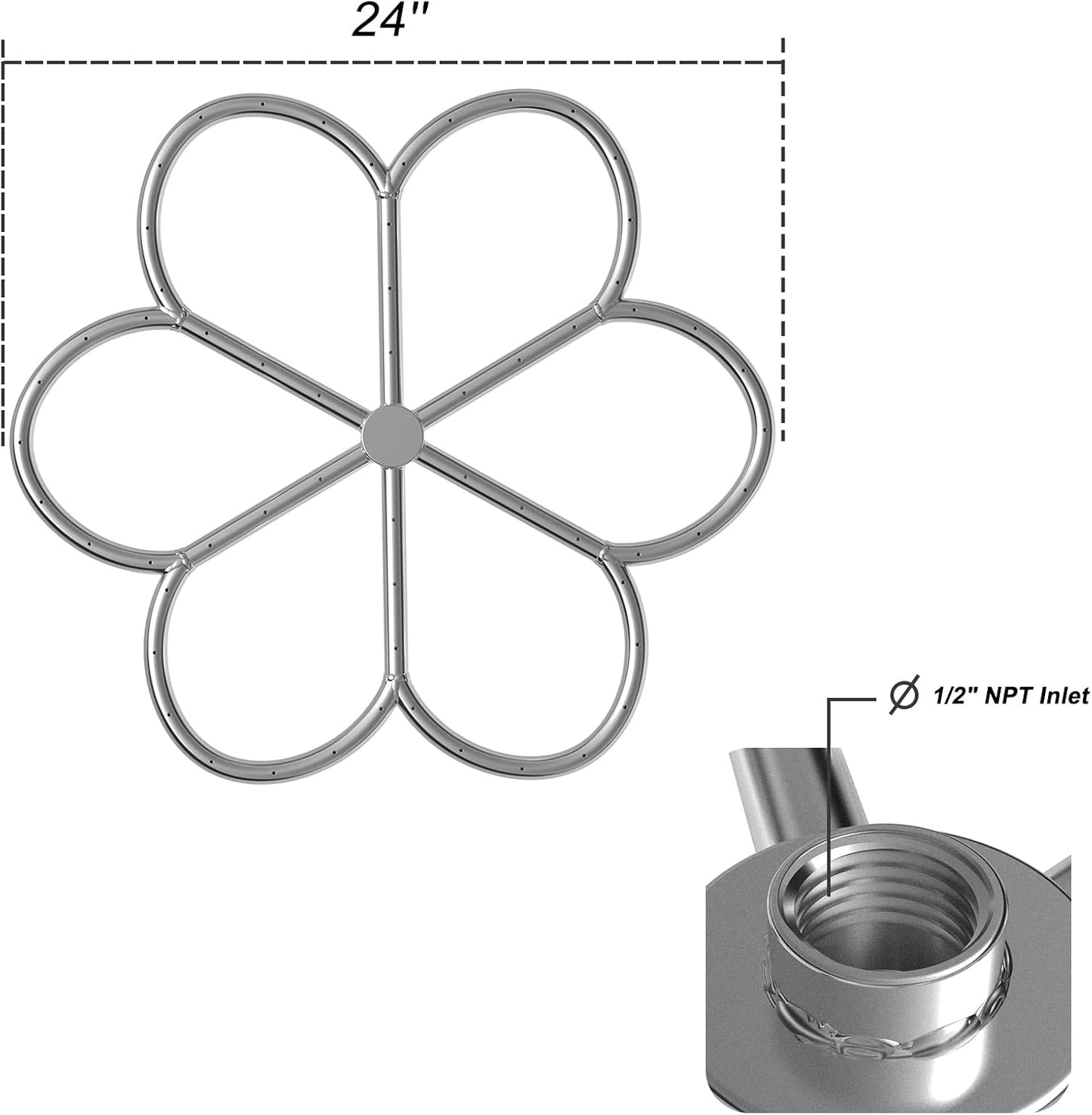 Skyflame 24-Inch Stainless Steel Fire Pit Burner Ring for Fire Pit, Natural Gas & Propane Fireplace, Max BTU 296K, Flower-Shape