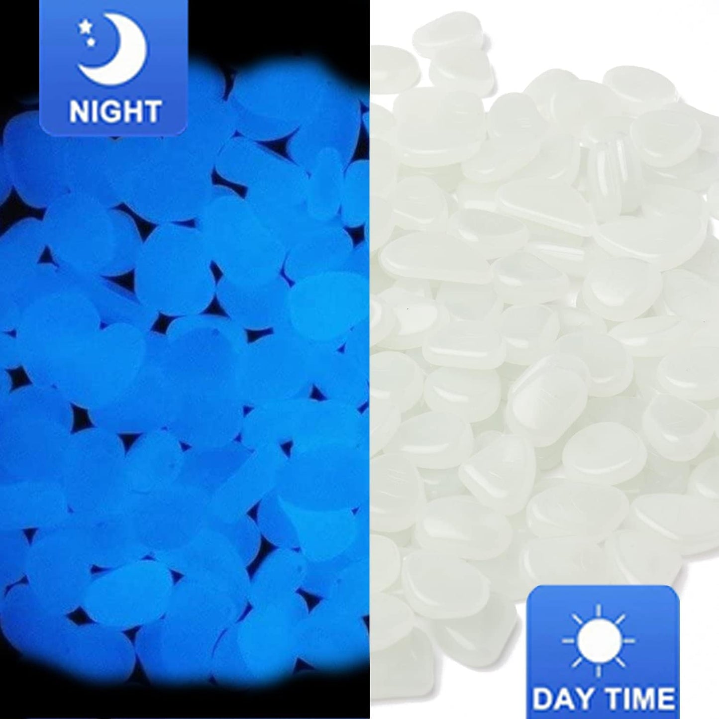 Oubest Glow in The Dark Pebbles/Glow Stones/Glowing Rocks Blue Decor for Garden/Fish Tank/Aquarium/Walkway/Driveway/Plant Pots/Bonsai (200, White)
