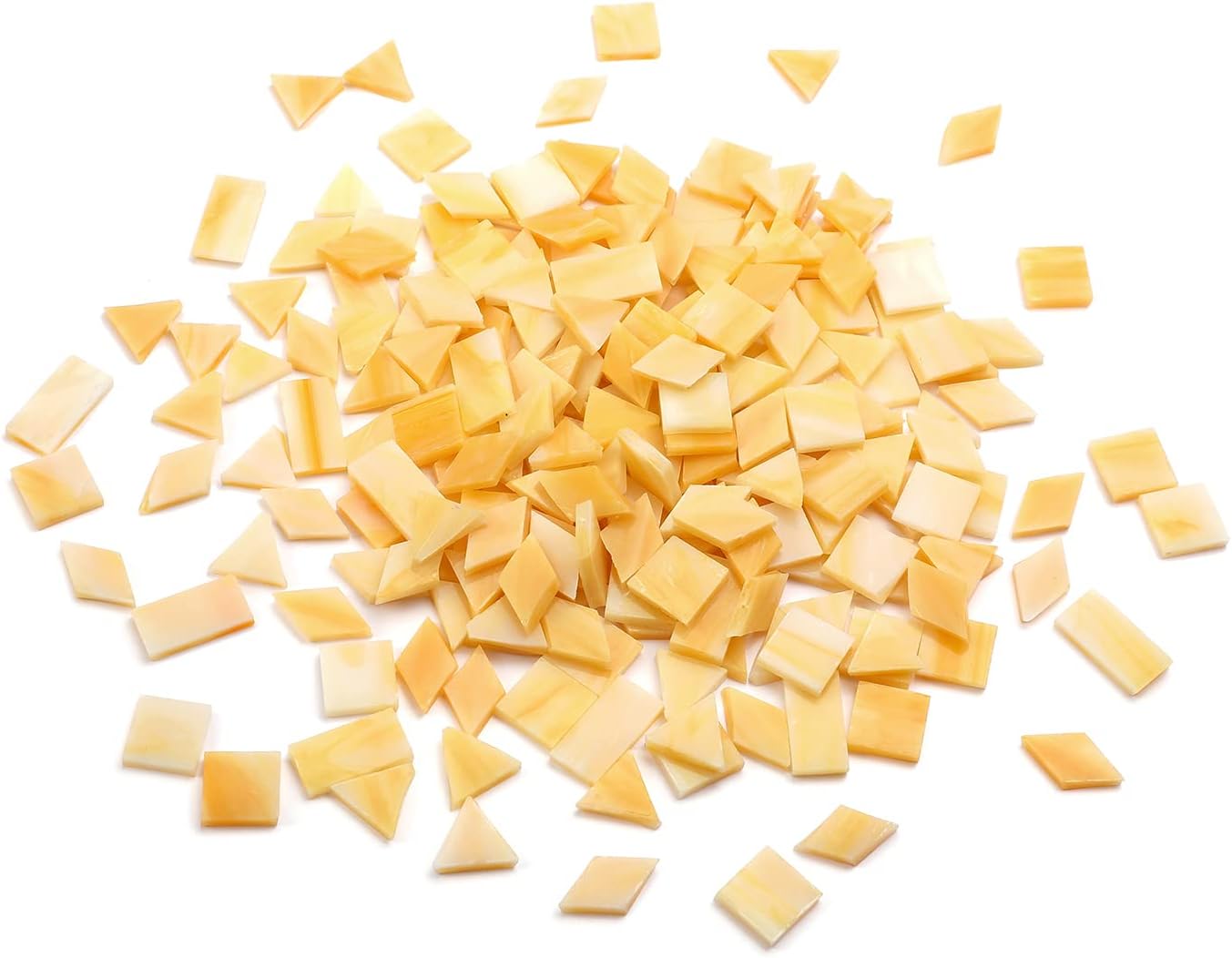 Lanyani Glass Mosaic Tiles for Art Crafts,4 Shapes Mixed Tiffany Stained Glass Pieces,200 Pieces,Square/Rectangle/Diamond/Triangle,Amber Yellow