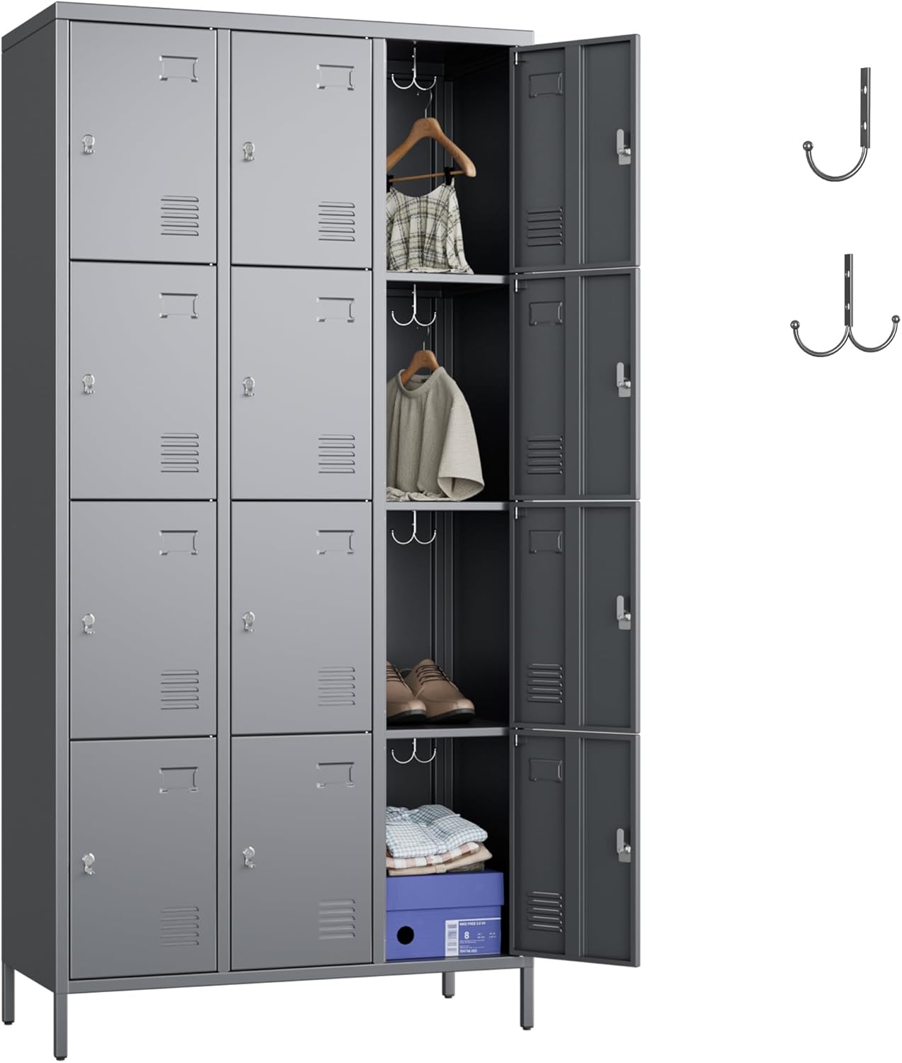 12 Doors Employee Lockers,72" H Metal Storage Lockers for Employees with 12 Hooks for Offices School Gyms Home,Assembly Required,Dark Grey