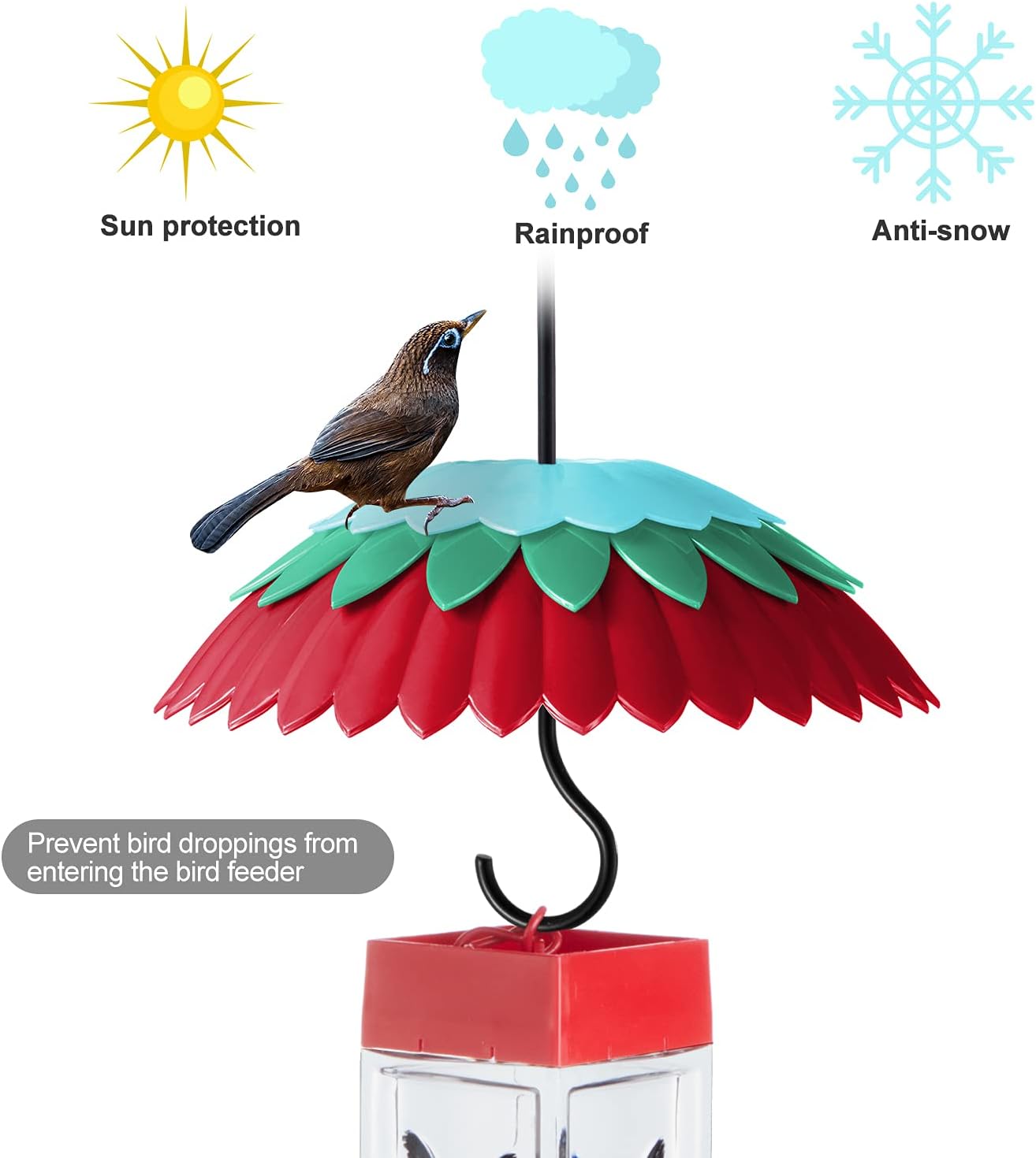 8" Bird Feeder Dome with Ant Moat, Skaithee 8" Bird Feeder Baffle with Ant Guard & Shepherd Hooks, Attract Hummingbirds & Anti Sun/Rain/Snow/Ants (Red 8 inches 20cm)