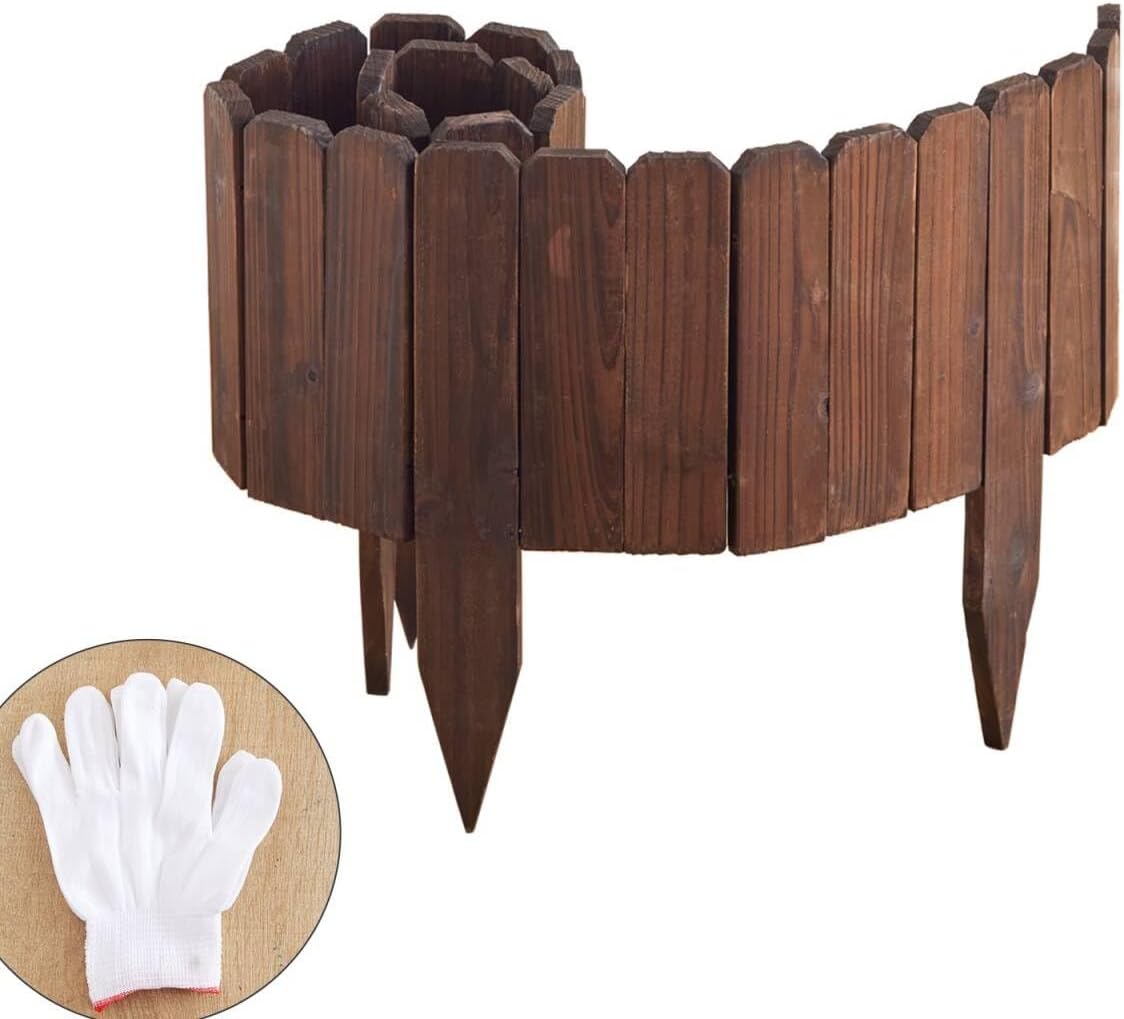 Wooden Garden Edging Border Wood Garden Fence Wooden Landscape Edging Decorative No-Dig Garden Edging Landscaping Lawn Edging Fence-7.87”H x48”L (2PACK, 8FT Total Length)