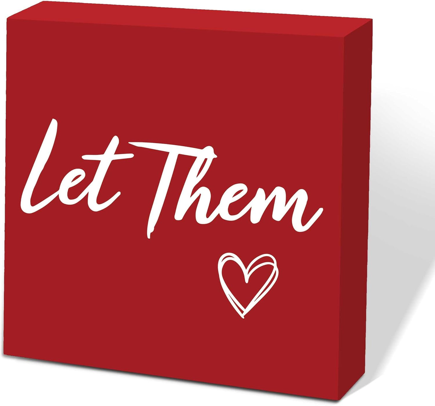 Let Them Wooden Box Sign 5 X 5", Farmhouse Desk Sign Boss Lady Office Cubicle Decor, Let Them Desk Accessories for Therapist Office Living Room Bathroom, Inspirational Boss Gifts for Women (Red)