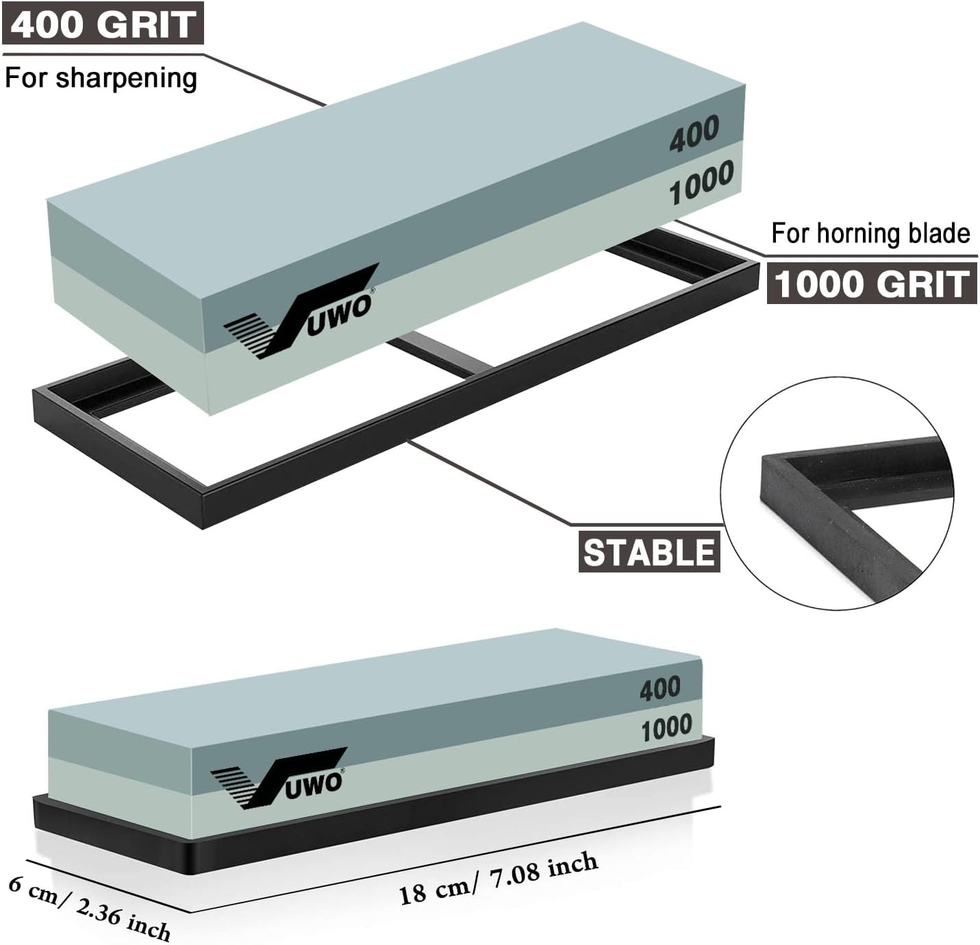 Knife Sharpening Stone Kit- Professional Knife Sharpener Wet Stone Dual Sided 400/1000 Grit with Non-slip Rubber Base Whetstone for Kitchen