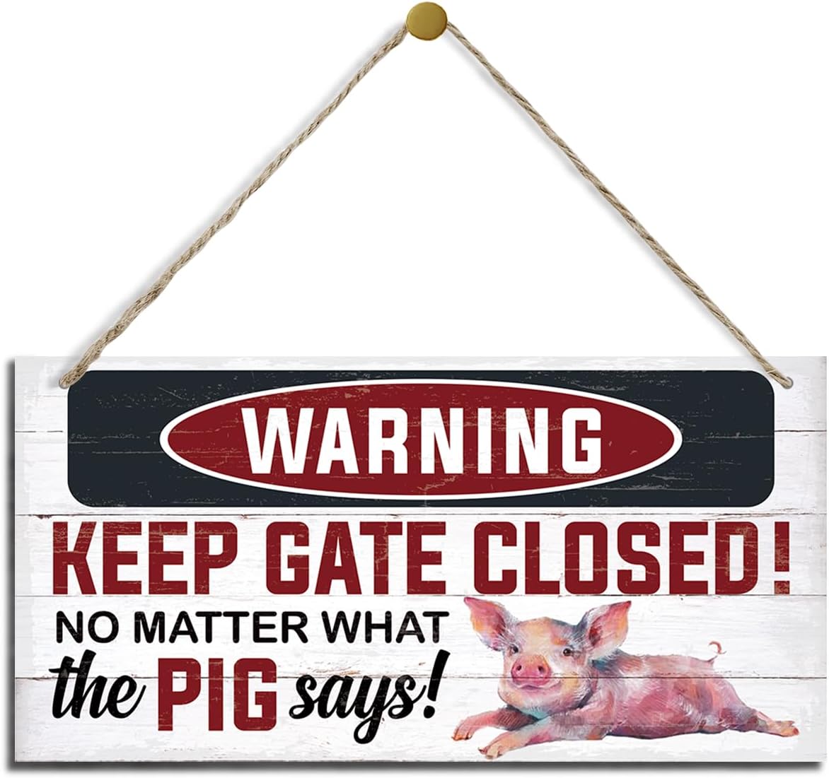 Rustic Warning Gate Plaque - Decorative Wooden Pig Sign for Farm Fence & Wall Gate Decor