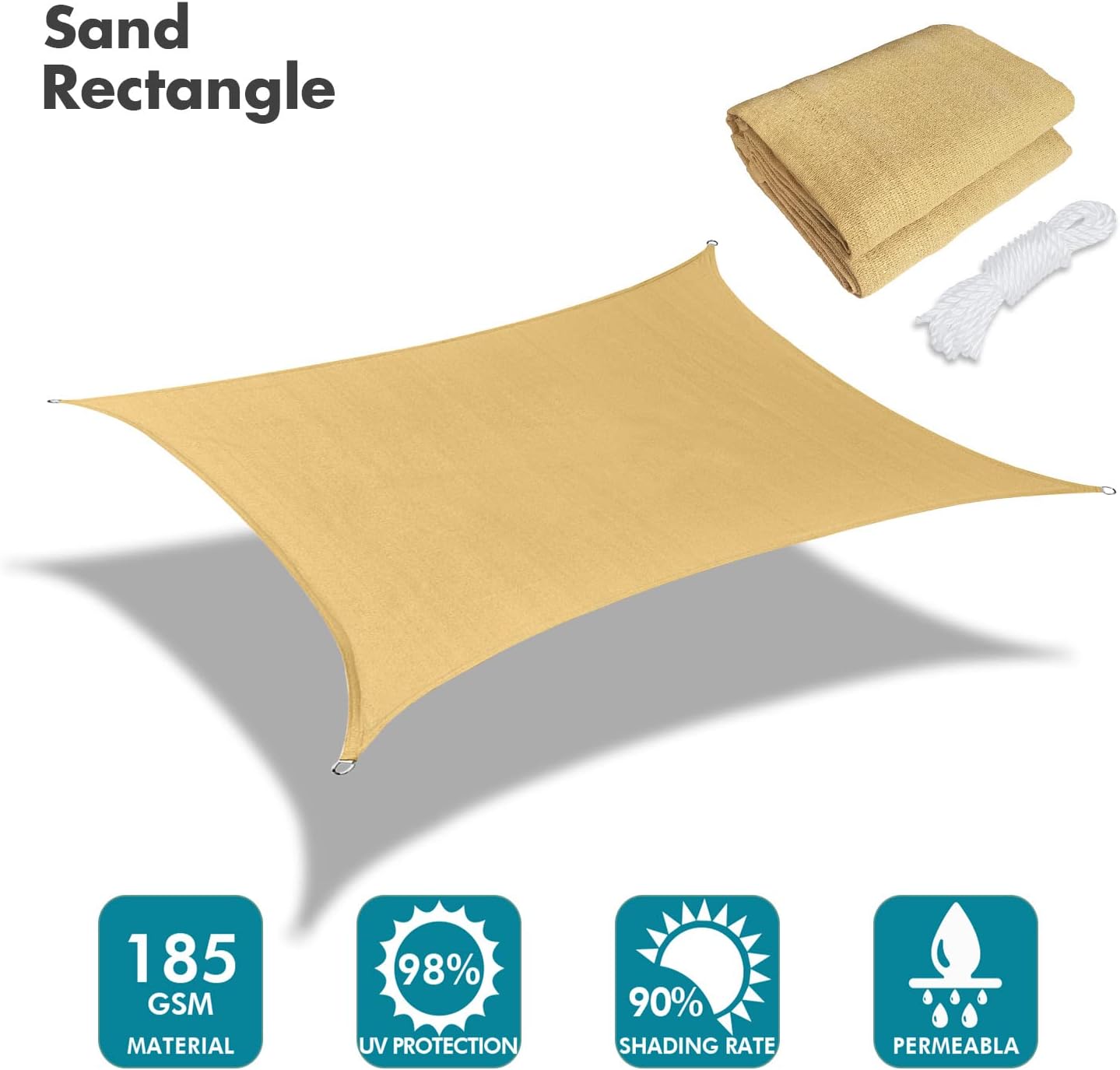KANAGAWA 12'X14' Sand Custom Size Sun Shade Sail Rectangle UV Block Canopy Cover for Patio Backyard Lawn Garden Outdoor (Customized Available)