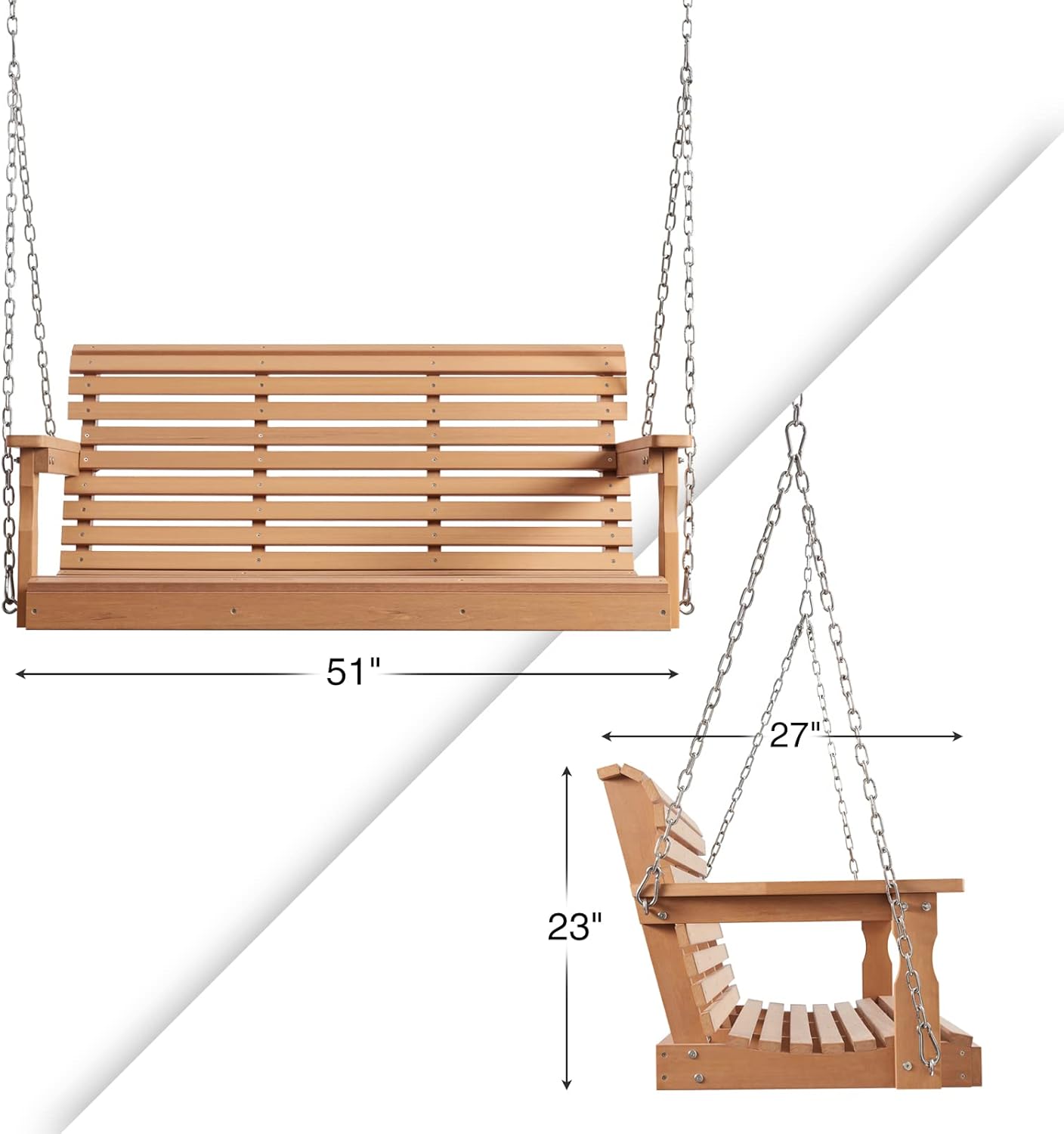 Psilvam Porch Swing, 2-Person Poly Lumber Outdoor Porch Swing, All-Weather Farmhouse Patio Swing That Never Rot and Fade, Suit for Garden, Porch and Park (51" D x 27" W x 23" H)