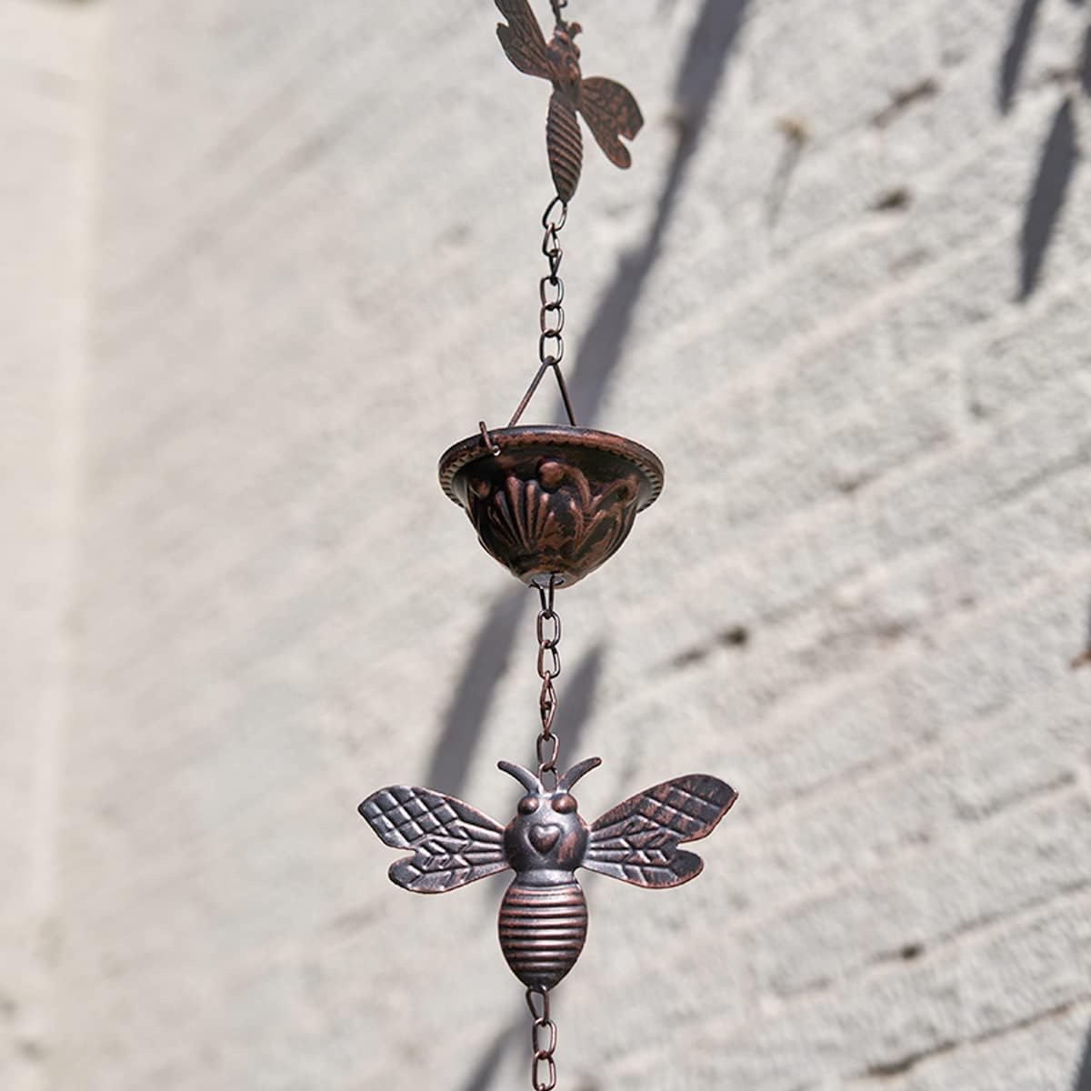 8.5Ft Bee and Cup Rain Chain Outdoor Decorative Rain Gutter Drain Rain Catcher Gutter Chain