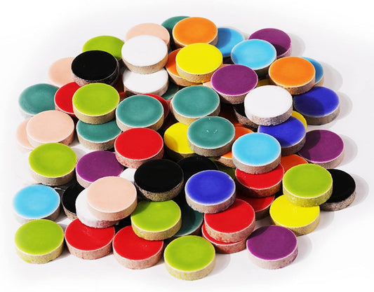 Mosaic Tiles - Ceramic Circular Bulk Mosaic Tile Assortment - 1.5x1.5 cm Mixed Colors Glass Tile - 42pcs/100g Craft and Backsplash Tile (Circular Mix)