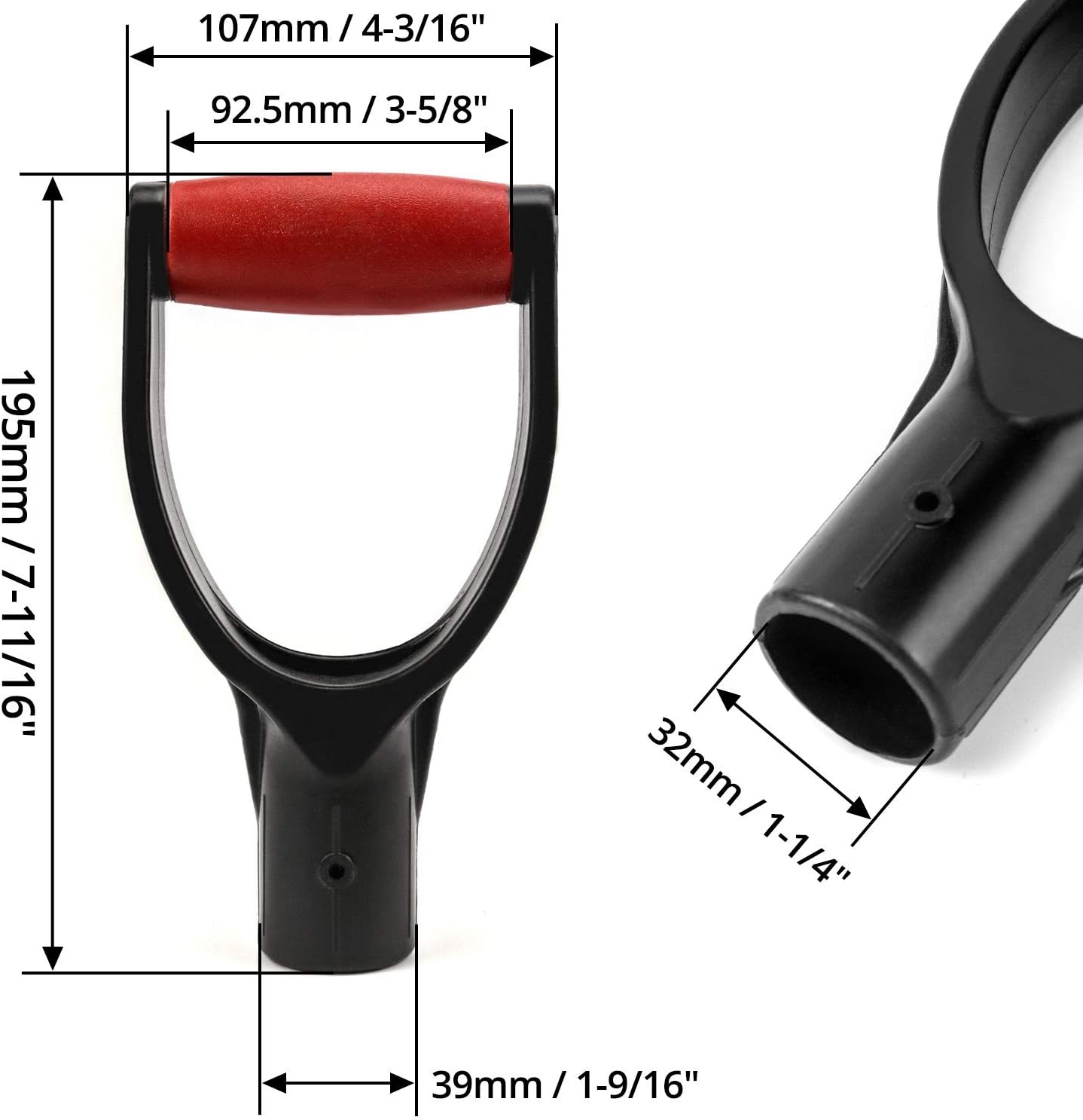 QWORK Plastic Spade Shovel with D Grip, 1-1/4" Polypropylene Shovel Handle for Digging and Raking