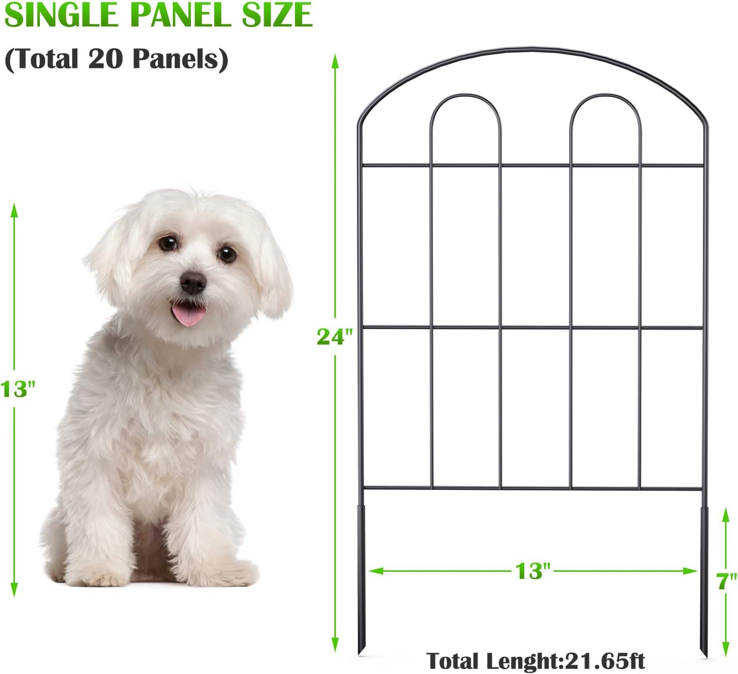 20 Pack Decorative Garden Fence Outdoor - 24in H x 22ft L Rust-Proof Coated Wrought-Iron Panels, Foldable Landscape Border for Patio Flower Beds, Animal Barrier & Yard Decor