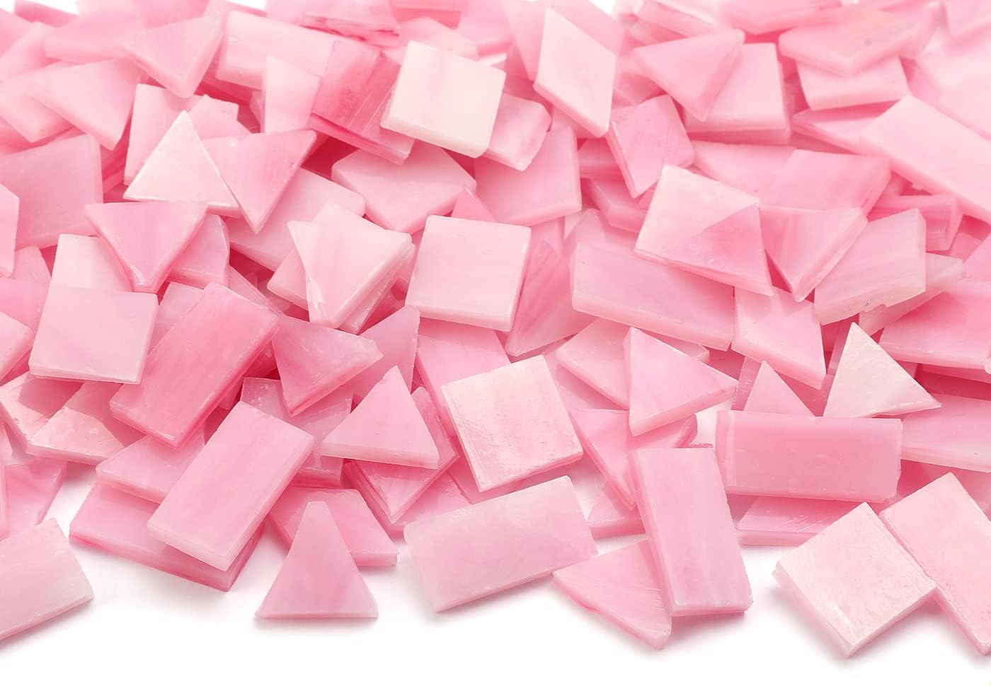 Lanyani 200 Mixed Color Glass Mosaic Tiles - 4 Shapes, Tiffany Stained Glass Pieces for Crafts, Pink