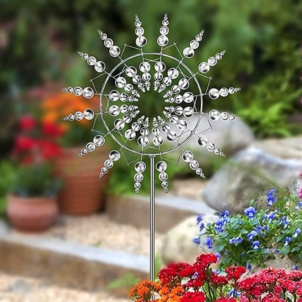 Metal Windmill, Wind Spinners for Yard and Garden, Pinwheels, Silver, Kinetic