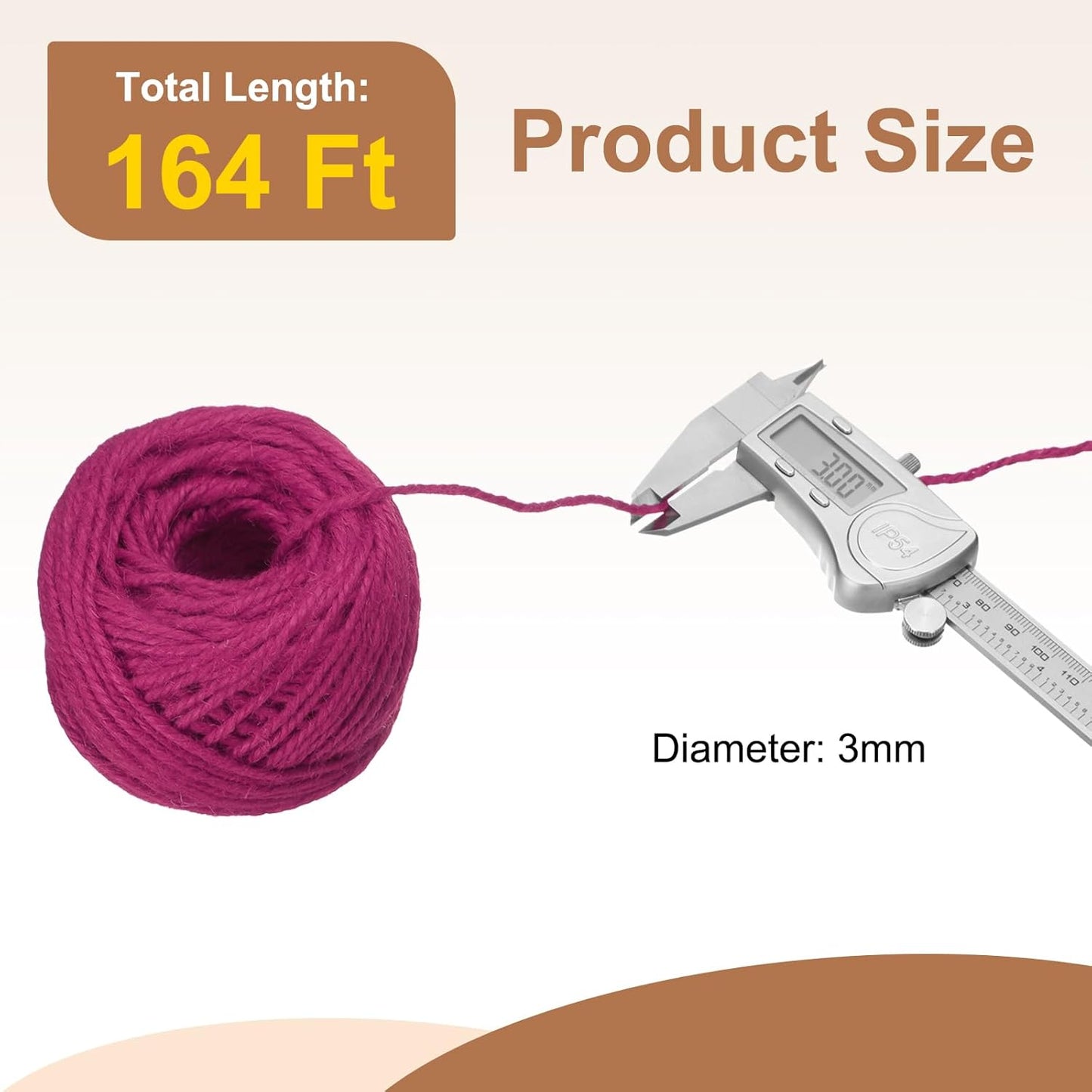 uxcell 164 Feet Natural Jute Twine String,3mm Thin Garden Twine Rope Colored Plant String Cord for DIY Art Crafts Gift Wrapping Decoration Packing Gardening Plant Hanger,Rose Red