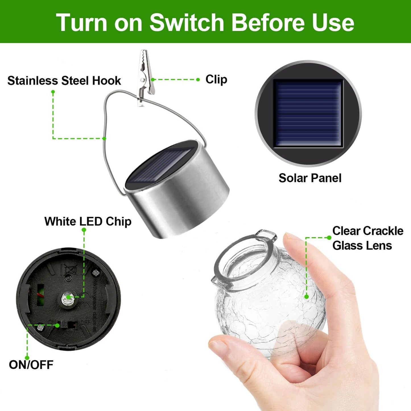 Solar Lights Outdoor Hanging Decorative Globe 24 Pack, Waterproof Solar Lantern with Handle and Clip, Solar Powered Glass Ball Lights for Garden Yard Fence Tree Umbrella Holiday Décor, Cold White