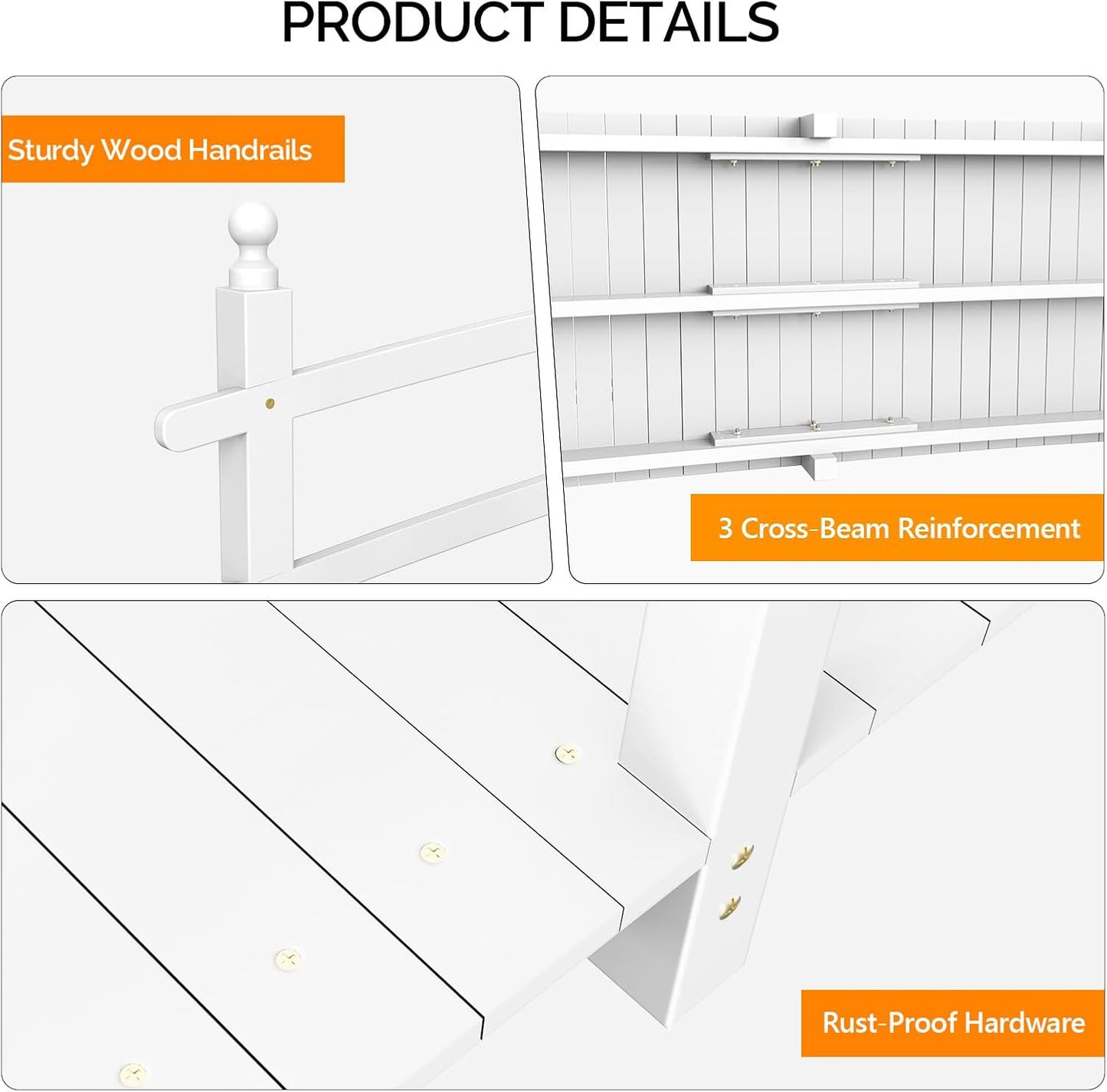 VINGLI Garden Bridge, Classic Wooden Arch with Safety Rails Footbridge (White, 7.5 ft)