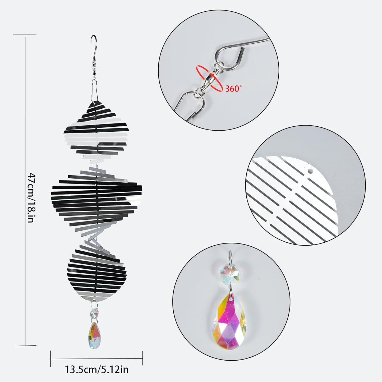 Wind Spinners Outdoor – Colorful Garden Wind Spinners & Yard Decorations, Outside Wind Chimes for Garden Decor, Birthday Gifts for Women (Helicoid-Silver, 7.8 inch)