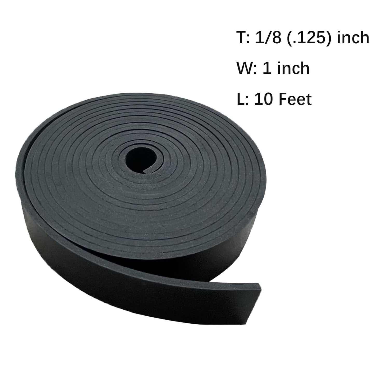 Solid Rubber Strips 1/8 (.125)" Thick X 1" Wide X 10'Long, Solid Rubber Sheet for Anti-Slip Pads, Flooring, Seals, Crafts, Anti-Vibration, Gaskets DIY