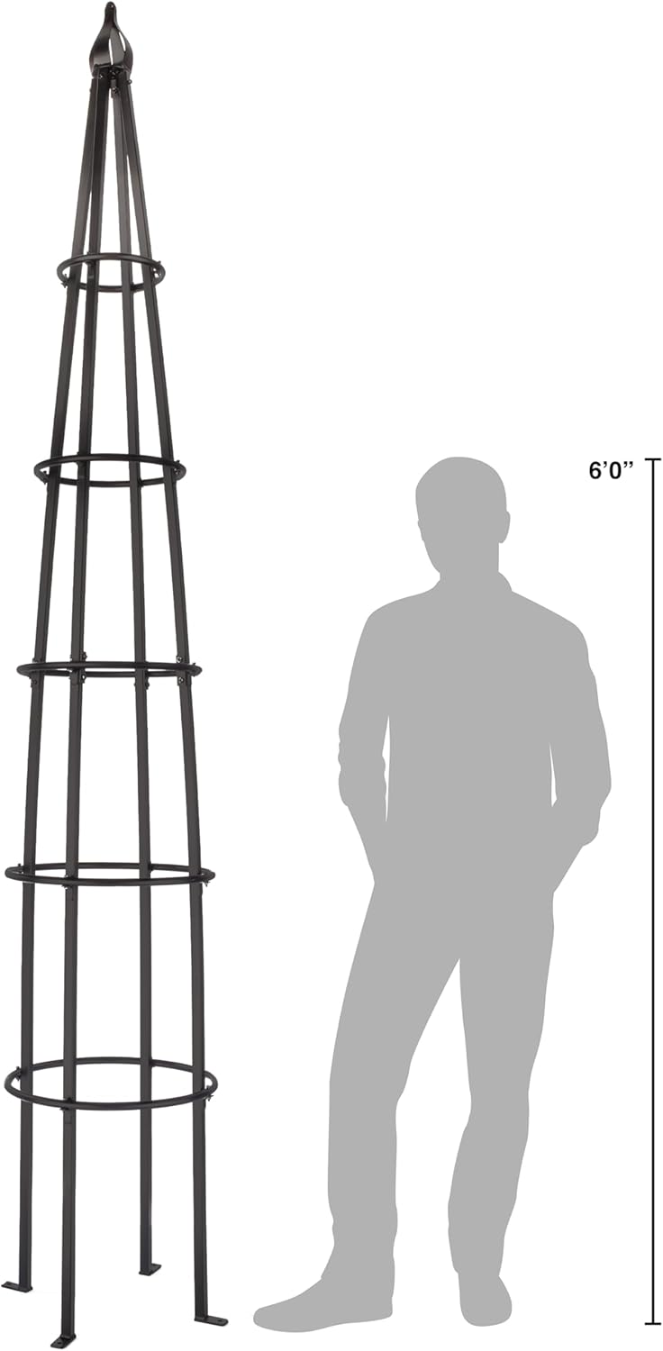 H Potter Tall Iron Obelisk Trellis Powdercoated Metal Finish Garden Decor Column for Climbing Plants (Black, 10 FT Tall)