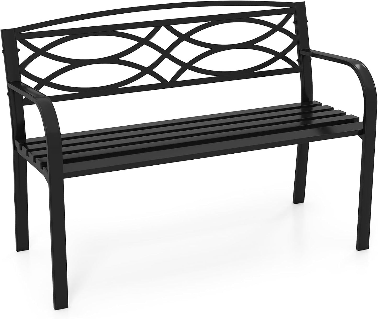 Tangkula Outdoor Metal Garden Park Bench, Heavy-Duty Metal Slatted Loveseat for 2 People with Curved Armrests & Backrest, Patio Park-Style Seating Furniture for Backyard, Poolside, Porch