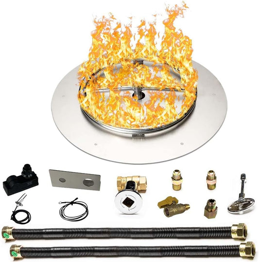 Stainless Steel Fire Pit Burner Pan & Ring Deluxe Kit for Natural Gas, 18-Inch Pan, 12-Inch Ring, 90,000 BTU Max